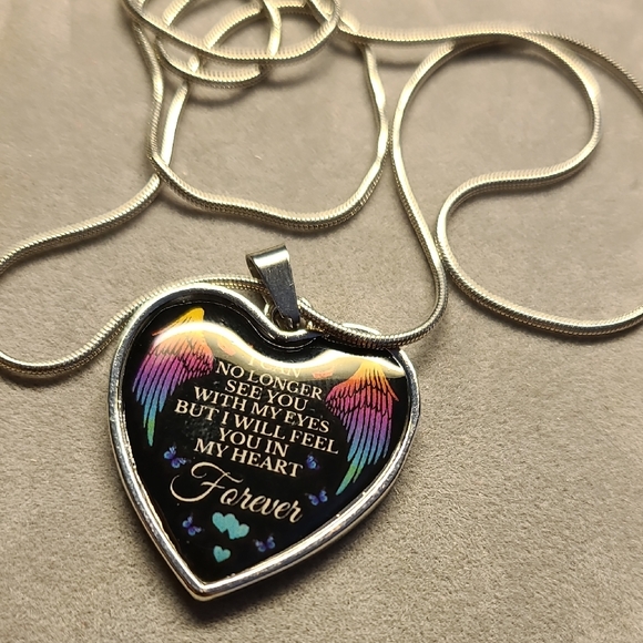 Jewelry - Heart Pendant Necklace with Colorful Wings